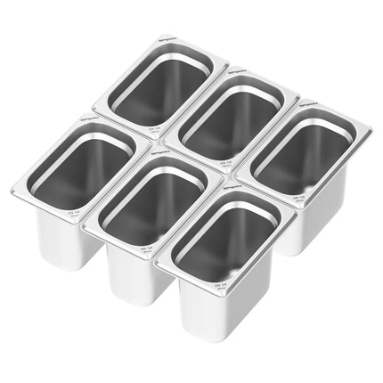 GGM Gastro (6 pcs) Stainless Steel Gastronorm Pan GN 1/4 - Depth: 200mm