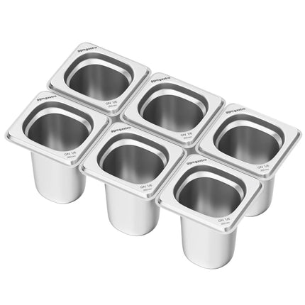 GGM Gastro (6 pcs) Stainless Steel Gastronorm Pan GN 1/6 - Depth: 200mm