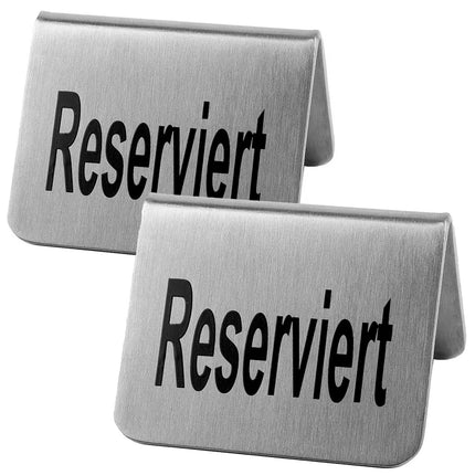 GGM Gastro (6 pcs) Table Tent - 2-piece Set - "Reserved" - Stainless Steel - 55x35mm