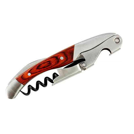 GGM Gastro (6 pcs) Waiter’s Friend Corkscrew - PREMIUM - PRO - Wooden Handle - Double-Hinged - with Foil Cutter - Teflon-Coated Worm - Length: 115mm - Brown Handle