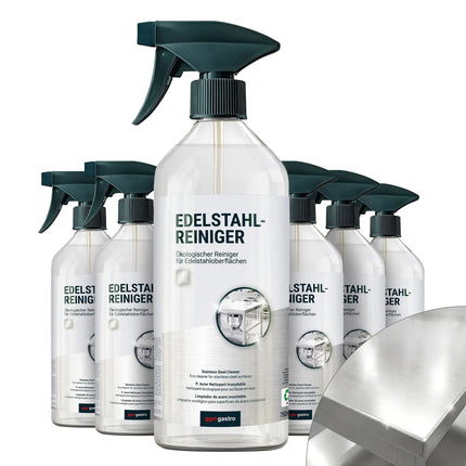 GGM Gastro (6 pieces) Stainless Steel Cleaner & Polish Spray – 750 ml - eco‑friendly - 3‑in‑1 degreaser