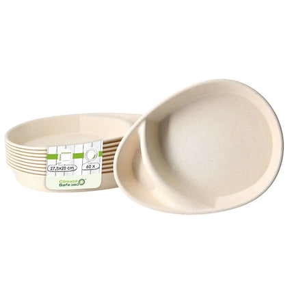 GGM Gastro (60 pcs) Compartment Tray - 275x200mm - with 2 compartments - teardrop-shaped - Cream White - Bio-Compound