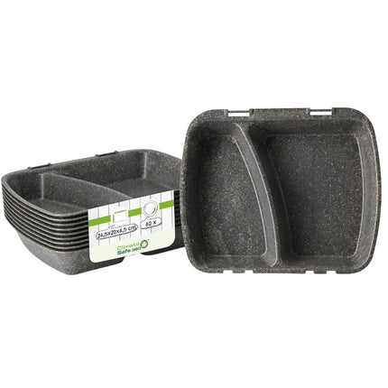 GGM Gastro (60 pcs) Reusable 2-Compartment Takeaway Container - 245x200mm - Grey - Stackable