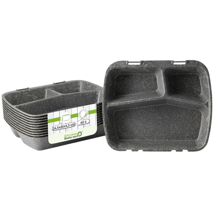 GGM Gastro (60 pcs) Reusable 3-Compartment Takeaway Container - 245x200mm - Grey - Stackable