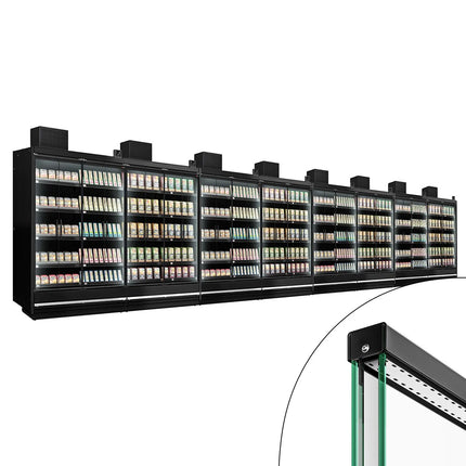 GGM Gastro (8 pcs) Commercial multideck display fridge - 15000mm - with 4 hinged glass doors & 4 shelves - Black