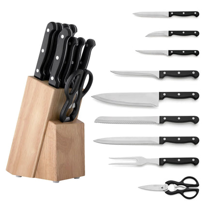 GGM Gastro (9 pieces) Kitchen Knife Block Set – Stainless Steel Blades - Wood Block - Scissors & Honing Steel