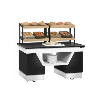 GGM Gastro Bakery Buffet Display Counter BELFAST - 1600mm - with 2 shelves - on castors - black granite worktop
