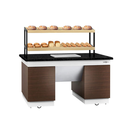 GGM Gastro Bakery Buffet Display Counter DUBLIN - 1600mm - with 2 Shelves - on Castors - Black Granite Worktop