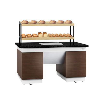 GGM Gastro Bakery Buffet Display Counter DUBLIN - 1600mm - with 2 Shelves - on Castors - Black Granite Worktop