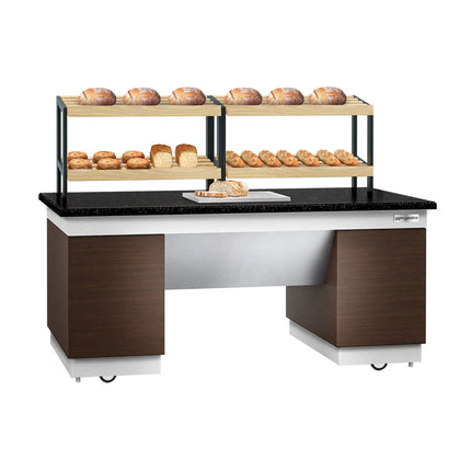 GGM Gastro Bakery Buffet Display Counter DUBLIN - 2000mm - with 2 Shelves - on Castors - Black Granite Worktop