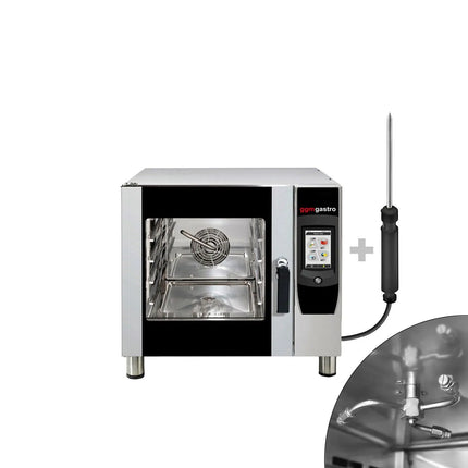 GGM Gastro Bakery- Commercial Combi Oven - Touchscreen Controls - 4x EN 600x400 or 4x GN 1/1 - incl. Automatic washing system, Core temperature probe, Direct steam injection, Wi‑Fi & USB - 17.8 cm TFT touchscreen