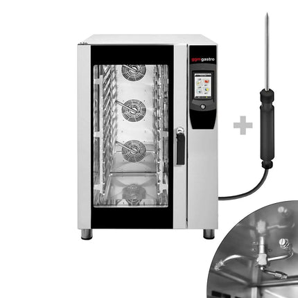 GGM Gastro Bakery-Electric Commercial Combi Oven - Touchscreen Controls - 10x EN 600x400 or 10x GN 1/1 - 17.8 cm colour touchscreen - incl. Automatic washing system, Core temperature probe, Wi‑Fi & Cloud