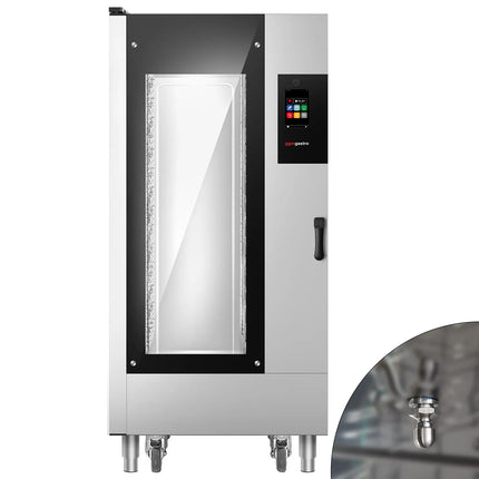 GGM Gastro Bakery-Electric Commercial Combi Oven - Touchscreen Controls - 16x EN 600x400 - incl. Trolley & inner rack, Automatic washing system