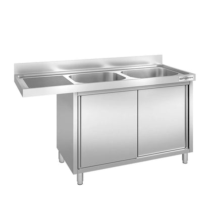 GGM Gastro Bàn Rửa Máy Rửa Bát Có Tủ PREMIUM - 1600x700mm - 2 Chậu Bên Phải