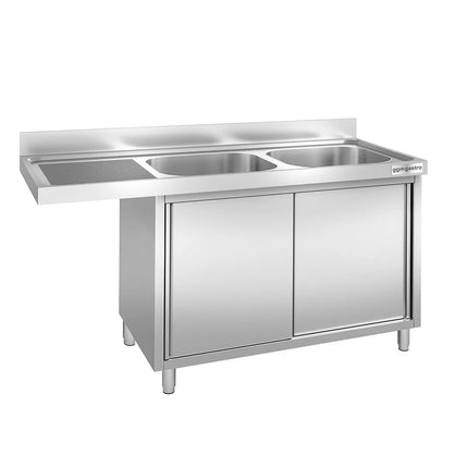 GGM Gastro Bàn Rửa Máy Rửa Bát Có Tủ PREMIUM - 2000x700mm - 2 Chậu Bên Phải