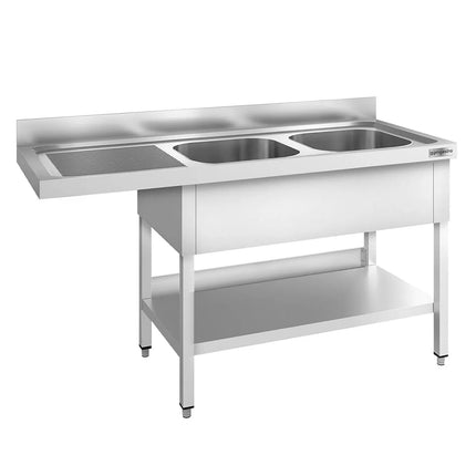 GGM Gastro Bàn Rửa Máy Rửa Bát PREMIUM - 1600x600mm - 2 Chậu - Bàn Ráo Bên Trái