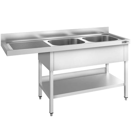 GGM Gastro Bàn Rửa Máy Rửa Bát PREMIUM - 2000x600mm - 2 Chậu - Bàn Ráo Bên Trái