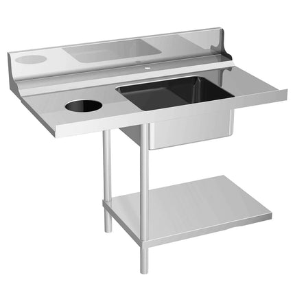 GGM Gastro Bàn Vào Máy Rửa Chén Băng Chuyền - 1200mm - Lắp Trái - 1 Chậu & Máng Xả Rác - Cho Dòng DS430