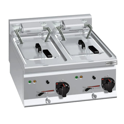 GGM Gastro Bếp Chiên Nhúng Điện 2 Bồn - 10+10L - 12kW - Thủ Công - Có Van Xả