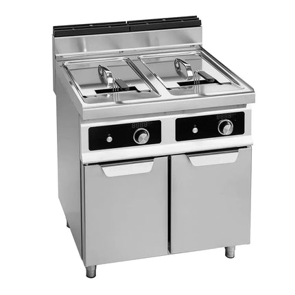 GGM Gastro Bếp Chiên Nhúng Điện 2 Bồn - 18+18L - 27kW - Điều Khiển Điện Tử - Có Van Xả