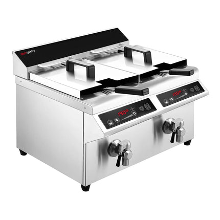 GGM Gastro Bếp Chiên Nhúng Từ - 8+8L - 7kW - Kỹ Thuật Số - Có Van Xả