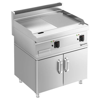 GGM Gastro Bếp Chiên Nướng Điện - 9kW - Mặt Nửa Phẳng Nửa Rãnh - Diện Tích Nấu: 595x500mm - Có Tủ Bệ - 2 Cánh