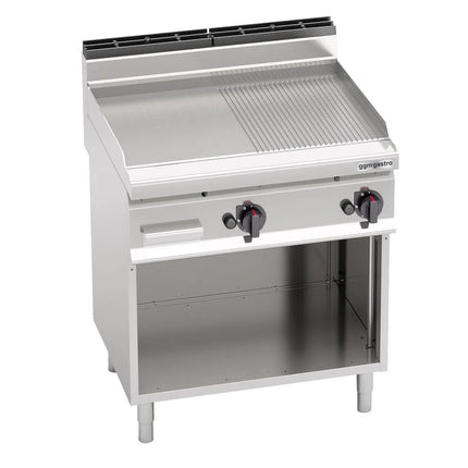 GGM Gastro Bếp Chiên Nướng Gas - 13.8kW - Mặt Nửa Phẳng Nửa Rãnh - Diện Tích Nấu: 795x500mm - Có Chân Đứng