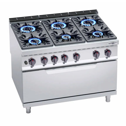 GGM Gastro Bếp Gas Liền Lò - 65.5kW - 6 Họng - Kèm Lò Gas Tĩnh - 12kW