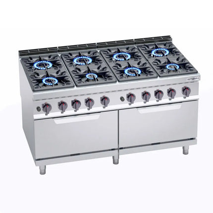 GGM Gastro Bếp Gas Liền Lò - 84.2kW - 8 Họng - Kèm Lò Gas Tĩnh - 7.6kW - Hạng Nặng