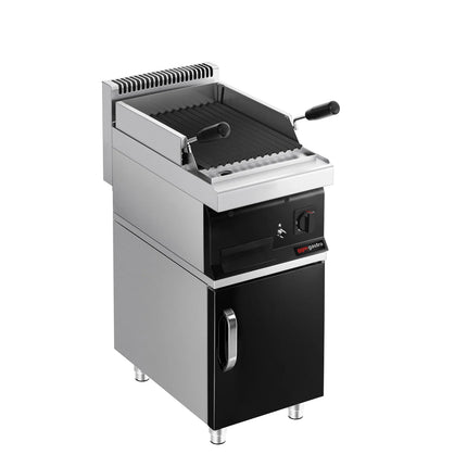 GGM Gastro Bếp Nướng Đá Lava Gas Mario 700 - 400mm - Đứng Độc Lập - Có Tủ Bệ - Sâu 700mm - Vỉ Nướng Nghiêng - Mặt Trước Đen - Kèm Tủ Bệ - 1 Cánh