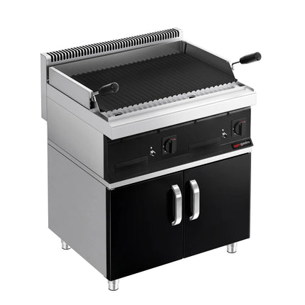 GGM Gastro Bếp Nướng Đá Lava Gas MARIO 700 - 800mm - Có Tủ Bệ - Vỉ Nướng Nghiêng - Vỉ Gang - Mặt Trước Đen - Kèm Tủ Bệ - 2 Cánh