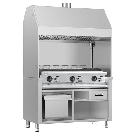 GGM Gastro Bếp Nướng Gas BERLIN - 1360mm - Đứng Độc Lập - Sâu 790mm - 6 Vỉ Nướng - Vỉ Gang - 21kW