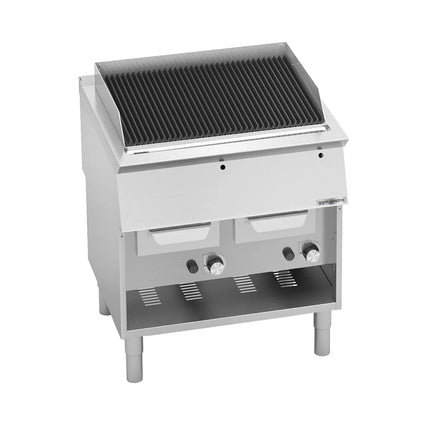 GGM Gastro Bếp Nướng Nước Gas - 800mm - Đứng Độc Lập - Có Chân Đứng - Sâu 730mm - Vỉ Gang - 18kW