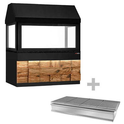 GGM Gastro Bếp Nướng Than - 1900mm - Mặt Trước Gỗ - Mặt Đá Granite Đen - Mặt Kính Cường Lực - 4 Vỉ Nướng