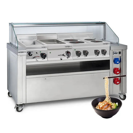 GGM Gastro (Bộ 4 Món) Trạm Nấu Điện Di Động Có Hút Mùi Tích Hợp - Nồi Nấu Mì + Bếp Điện + Bếp Cách Thủy - 1600x850mm