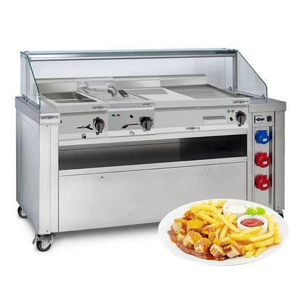 GGM Gastro (Bộ 5 Món) Trạm Nấu Điện Di Động Có Hút Mùi - Bếp Chiên Phẳng + Bếp Chiên 10L + Module Trung Tính + Bếp Cách Thủy - 1600x850mm