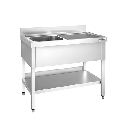 GGM Gastro Bồn Rửa Inox PREMIUM - 1200x700mm - 1 Chậu Bên Trái - Có Kệ Dưới - Có Gờ Chắn
