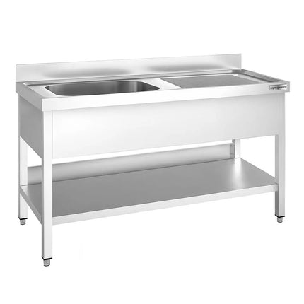 GGM Gastro Bồn Rửa Inox PREMIUM - 1400x600mm - 1 Chậu Bên Trái - Có Kệ Dưới - Có Gờ Chắn