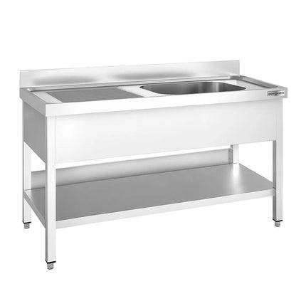 GGM Gastro Bồn Rửa Inox PREMIUM - 1400x700mm - 1 Chậu Bên Phải - Có Kệ Dưới - Có Gờ Chắn