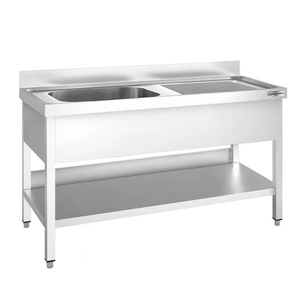 GGM Gastro Bồn Rửa Inox PREMIUM - 1400x700mm - 1 Chậu Bên Trái - Có Kệ Dưới - Có Gờ Chắn