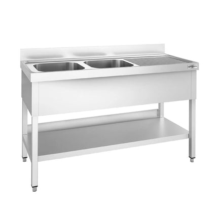 GGM Gastro Bồn Rửa Inox PREMIUM - 1400x700mm - 2 Chậu Bên Trái - Có Kệ Dưới