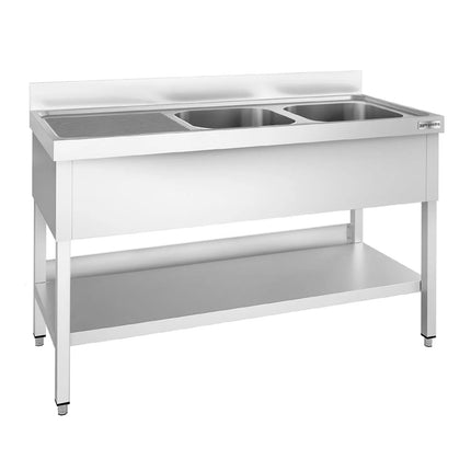 GGM Gastro Bồn Rửa Inox PREMIUM - 1600x600mm - 2 Chậu Bên Phải - Có Kệ Dưới