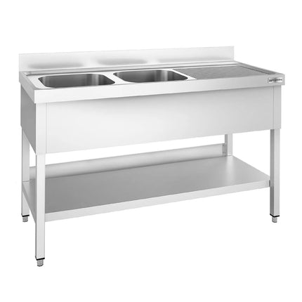 GGM Gastro Bồn Rửa Inox PREMIUM - 1600x600mm - 2 Chậu Bên Trái - Có Kệ Dưới
