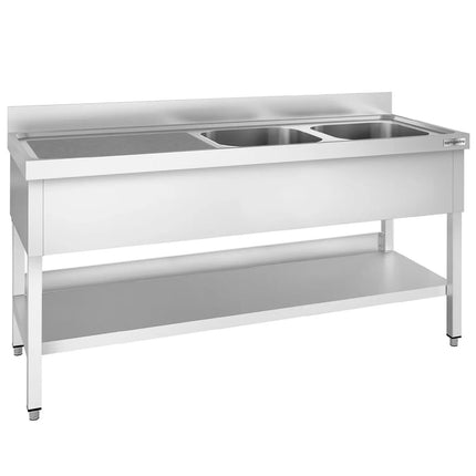 GGM Gastro Bồn Rửa Inox PREMIUM - 2000x700mm - 2 Chậu Bên Phải - Có Kệ Dưới - Có Gờ Chắn