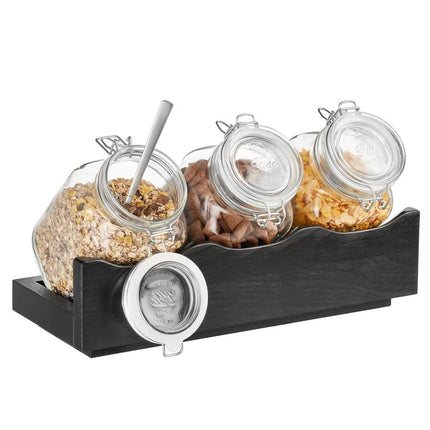 GGM Gastro Buffet Stand - GOOD MORNING - 4-piece set - Wooden stand - Dark Brown - Height: 135mm - incl. 3 Glassware