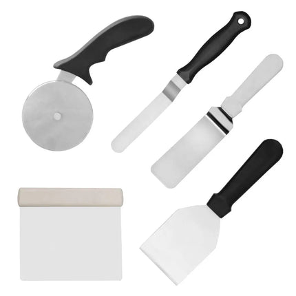 GGM Gastro Cake Decorating Spatula Set - Stainless Steel - 5-piece - 1 Pizza Cutter, 2 Palette Knives, 1 Spatula & 1 Dough Scraper