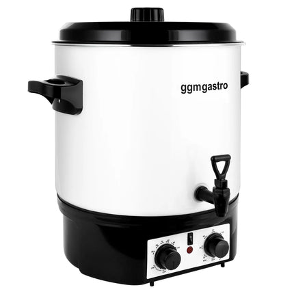 GGM Gastro Catering Water Boiler & Mulled Wine Urn - 27L - 1.8kW - Adjustable Thermostat 30–110°C - White - with Dispensing Tap & Digital Timer - for Tea, Coffee & Mulled Wine