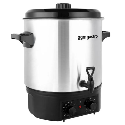 GGM Gastro Catering Water Boiler & Mulled Wine Urn - 27L - 2kW - Adjustable Thermostat 30–110°C - Stainless Steel - with Dispensing Tap & Digital Timer - for Tea, Coffee & Mulled Wine