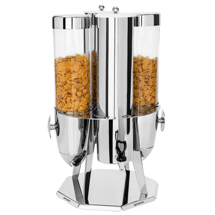 GGM Gastro Cereal Dispenser - double - rotating - Rotary Dispense - 2 Plastic Containers - Stainless Steel Stand