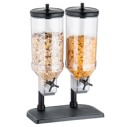 GGM Gastro Cereal Dispenser - FRESH+EASY - double - Black - Rotary Dispense - 2 Plastic Containers - 2x 4.5L - Stainless Steel Stand